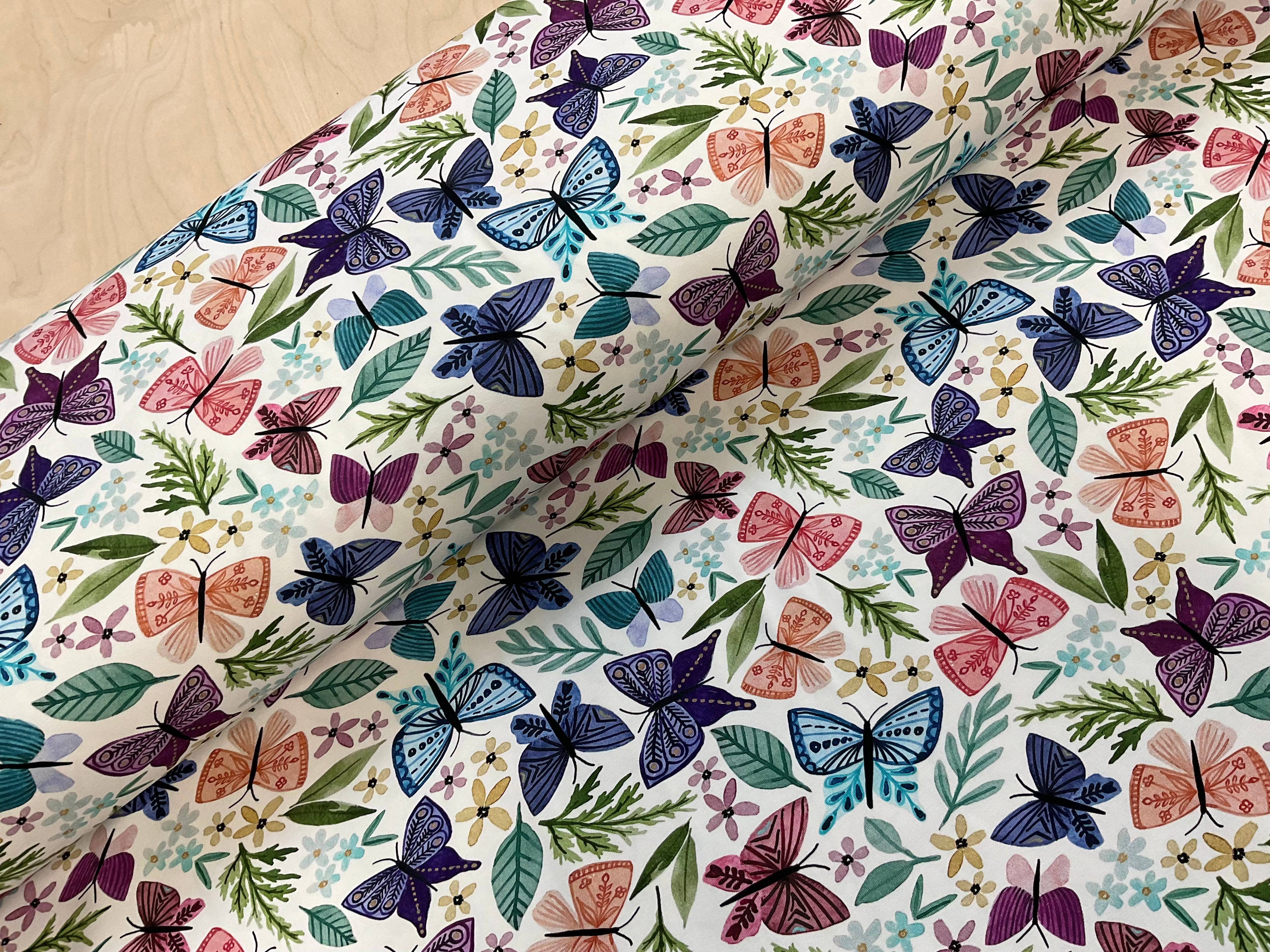 PRE ORDER Butterflies on White Cotton Jersey Fabric - DUE IN STOCK END OF DECEMBER