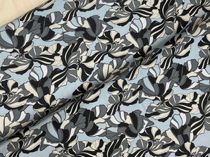 Bolt End 3.5m Stripey Flowers on Dusky Blue Polyester Satin