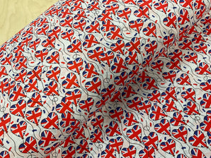 Union Jack Heart Balloons Polycotton Blend Fabric