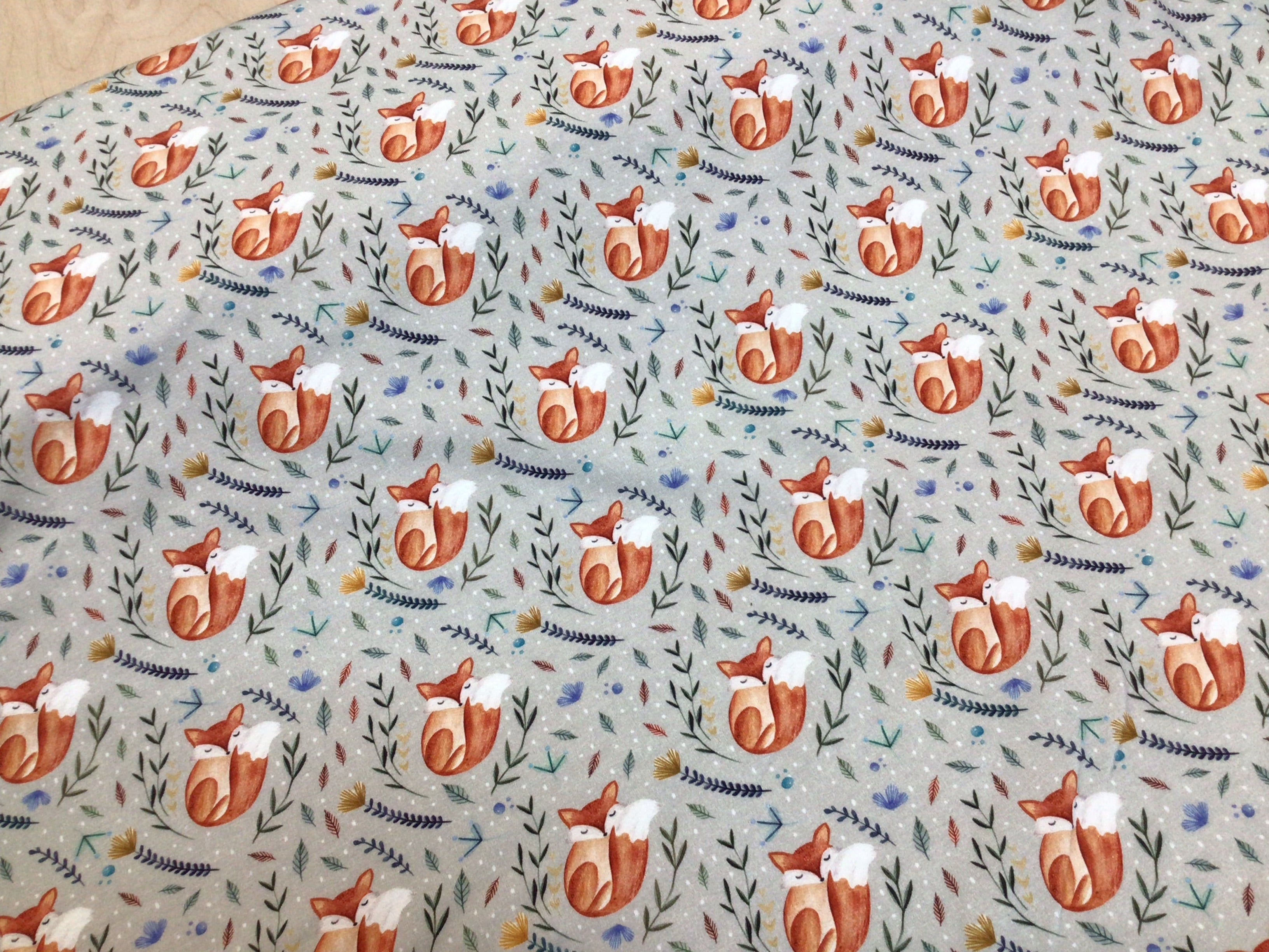 PRE ORDER Sleeping floral fox Cotton Jersey Fabric - DUE IN STOCK END OF DECEMBER
